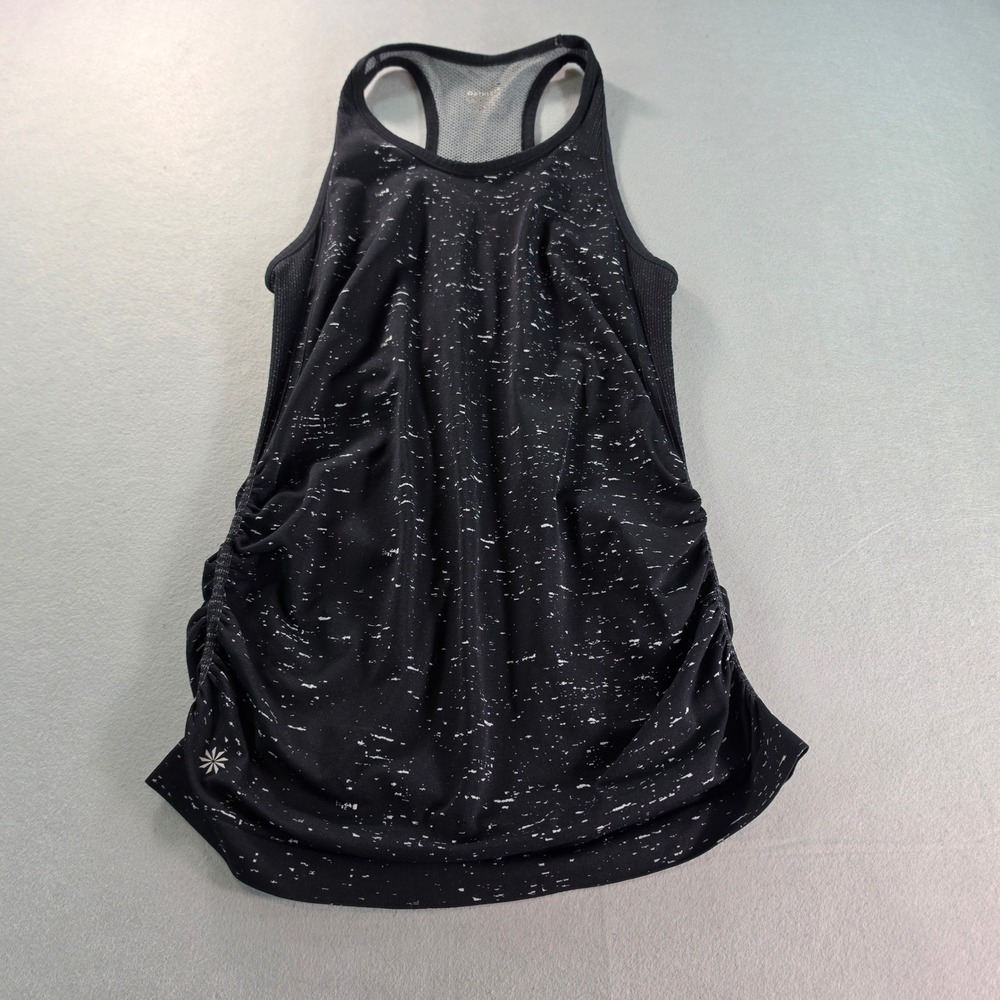 Athleta Momentum Tank Top Black White Space Dye Ruched Racerback Small Petite